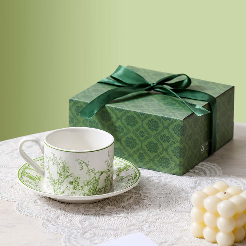Valley Tea And Coffee - スズランコーヒーカップ＆ソーサーギフトセット 北欧風セラミックマグカップ イギリス式アフタヌーンティーカップセット 女性へのギフト
