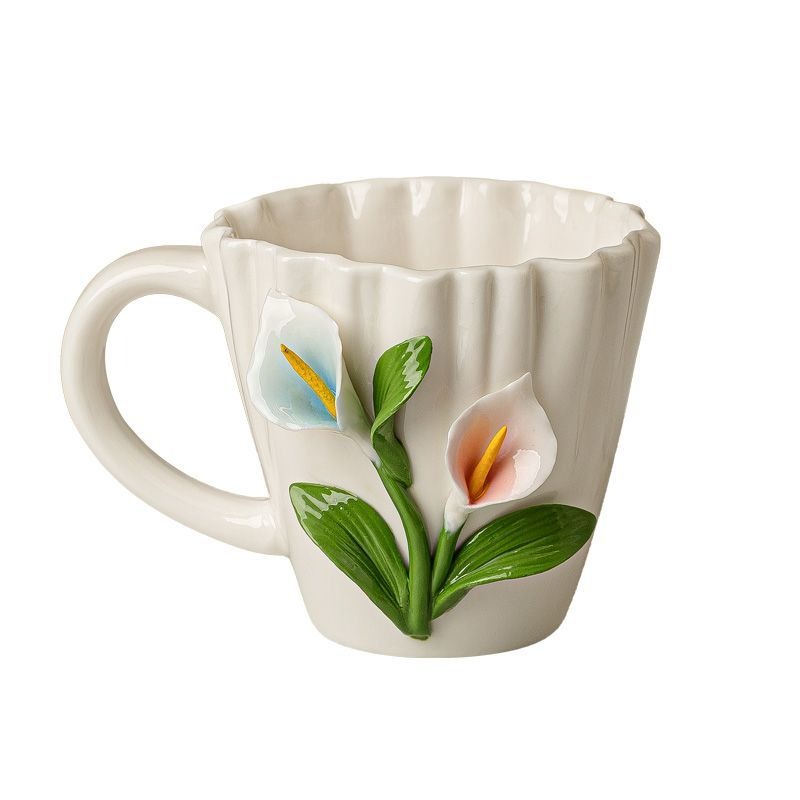 Valley Tea And Coffee - クリエイティブスズランセラミックコーヒーカップ立体レリーフカップルカップアフタヌーンティーフラワーティーカップホームミルクマグ新登場
