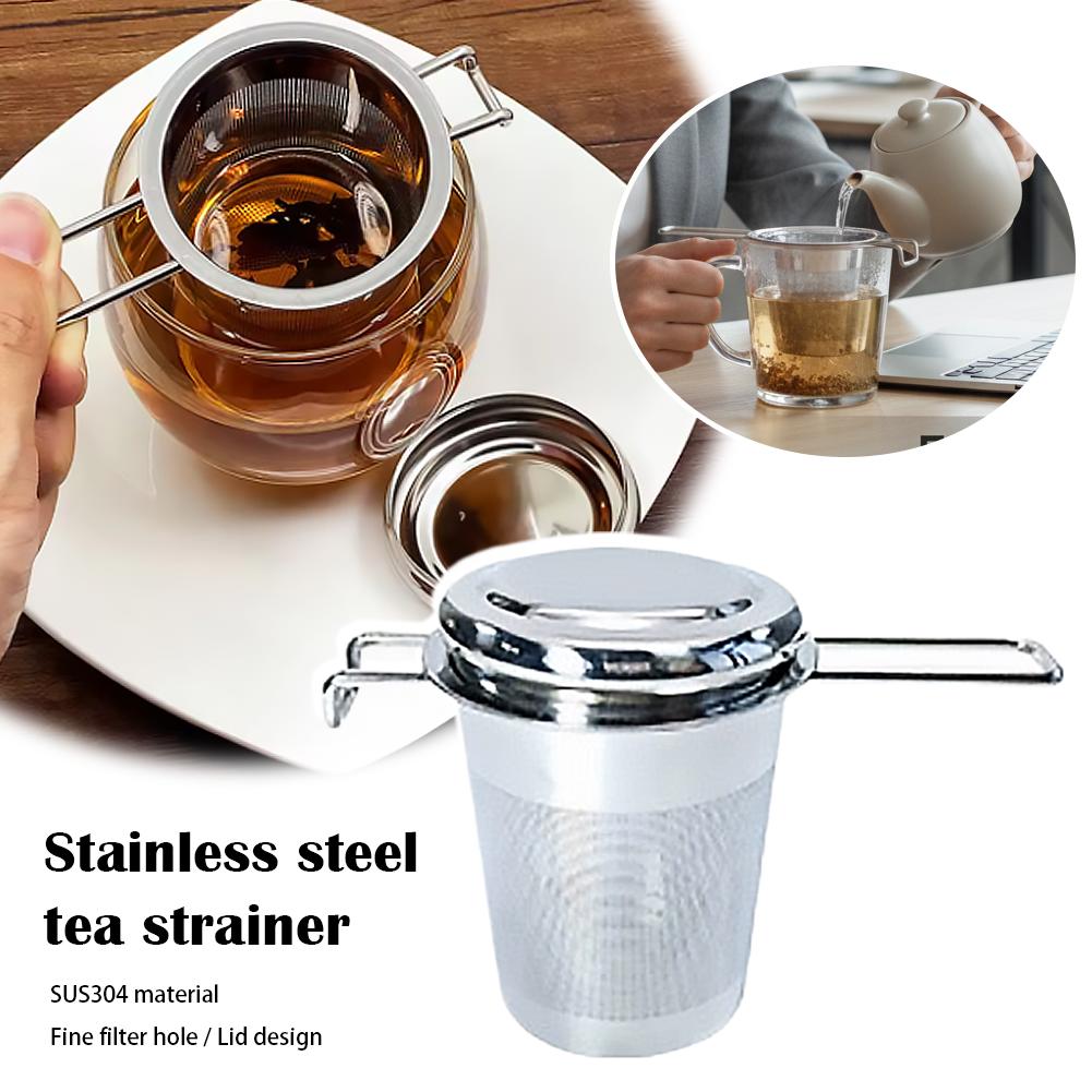 Coffee Tea And Leaf - 1pc ルーズリーフティーインフューザーステンレス鋼ダブルハンドル蓋付きファインメッシュコーヒーフィルターハンギングカップ漏れ防止ストレーナー ‌