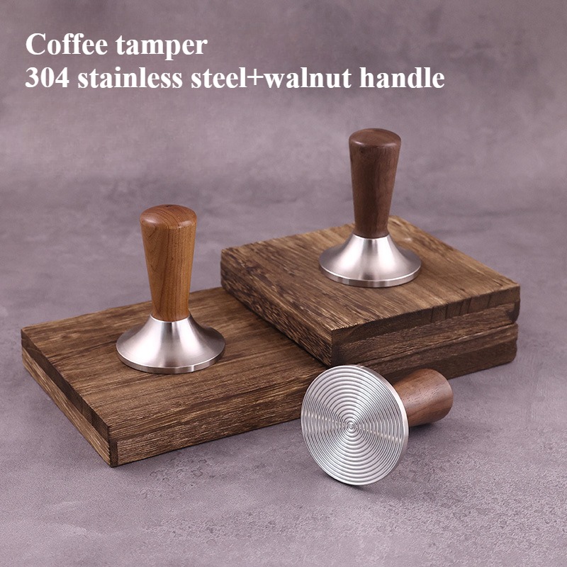Coffee Tamper Leveler - 304ステンレス鋼とクルミのカバーヘッドエスプレッソレベラー、Portafilter、ハンドタンプ、コーヒータンパーに適合、51 53.3 58.5mm