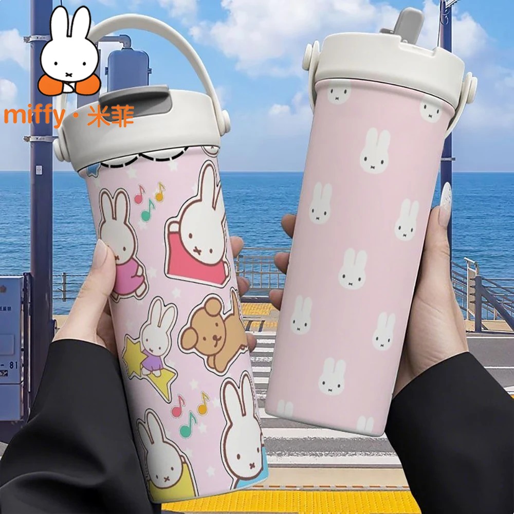Coffee Tea Flask - ミッフィーラビット ハンドヘルドサーモス デュアルドリンクストローカップ 大容量マグ ポータブルコーヒー ティーボトル