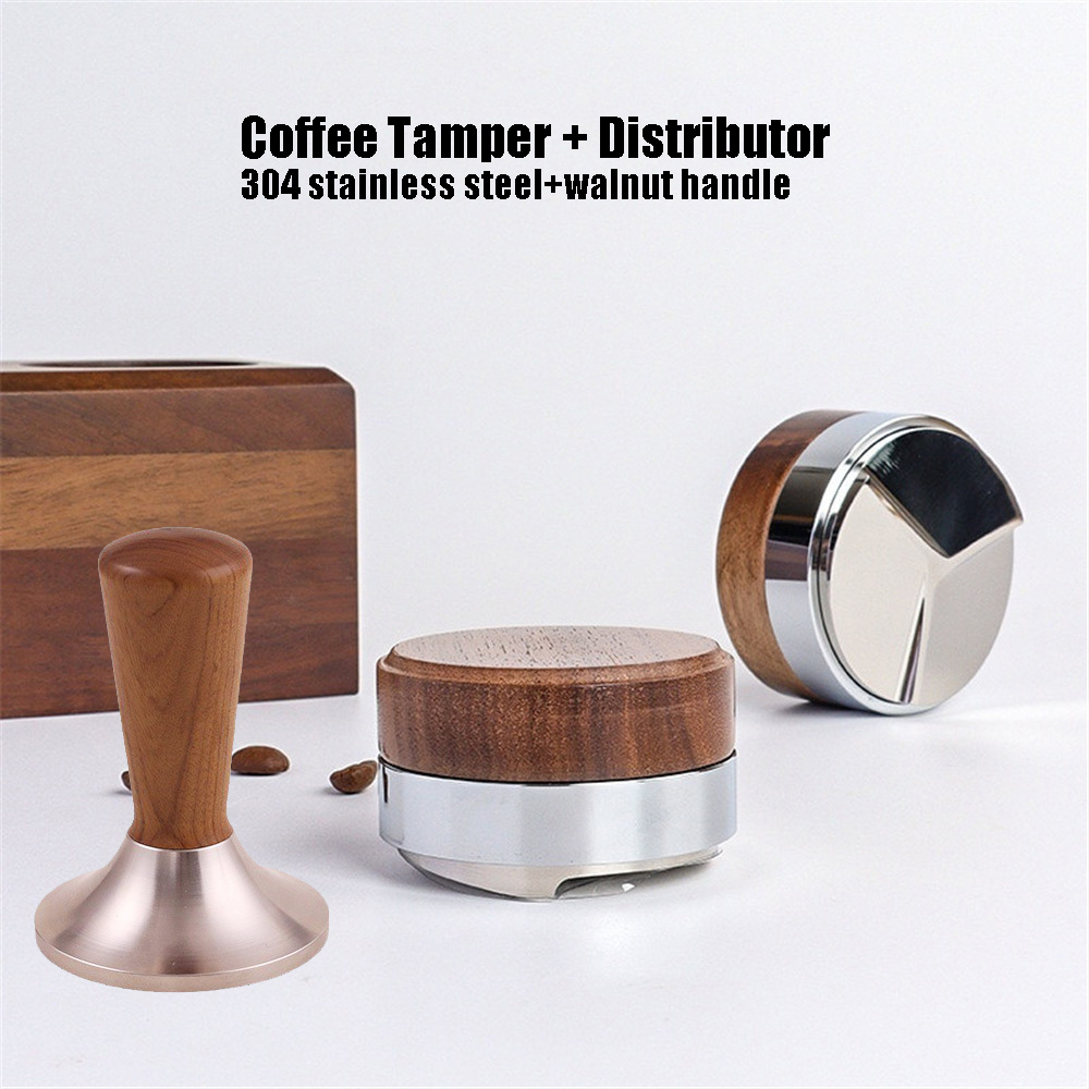 Coffee Tamper Leveler - 51 53 58.5 ミリメートルコーヒータンパーコーヒーディストリビューターツールクルミカバーヘッドエスプレッソレベラーポルタフィルターエスプレッソハンドタンパーに適合