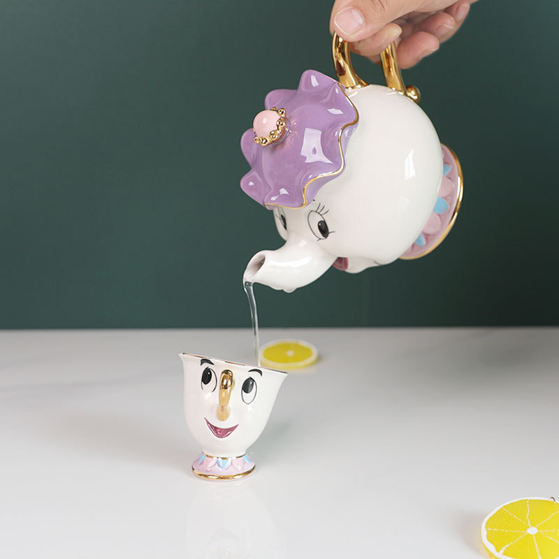 Coffee Tea Flask - 在庫ありのかわいい漫画風美女と野獣のティーポット、コーヒーポット、マグカップ、ミセスポッツ、チップカップ、ティーカップ、ポット、ティーセット、家の装飾品