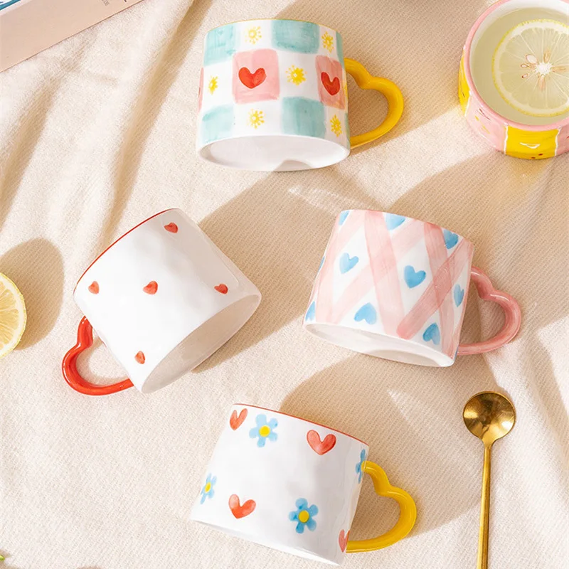 Coffee Tea Love - ハート型のセラミックマグ,手描き,クリエイティブなコーヒーカップ,ミルク,オートミール,朝食,アフタヌーンティー,バレンタインデープレゼント