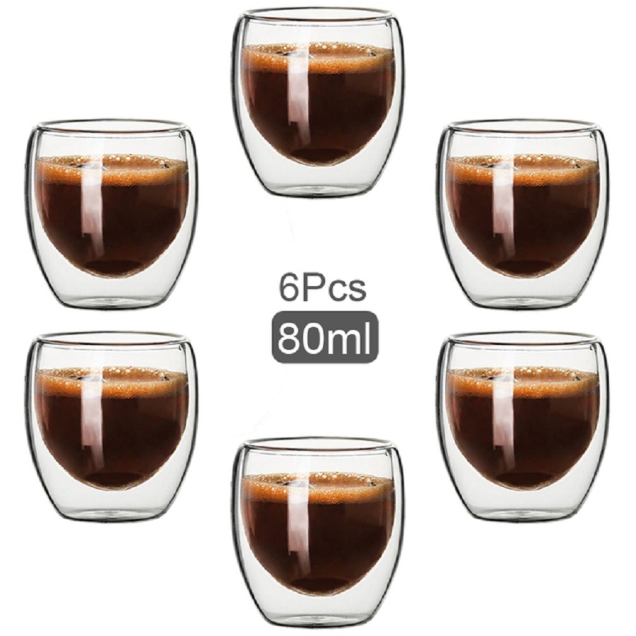 Coffee Tea Flask - ダブルウォールカップ,コーヒーカップ,カプチーノ,デラックス,オイルミルクカップ,カプチーノ,ティーカップ,2.7オンス,6セット