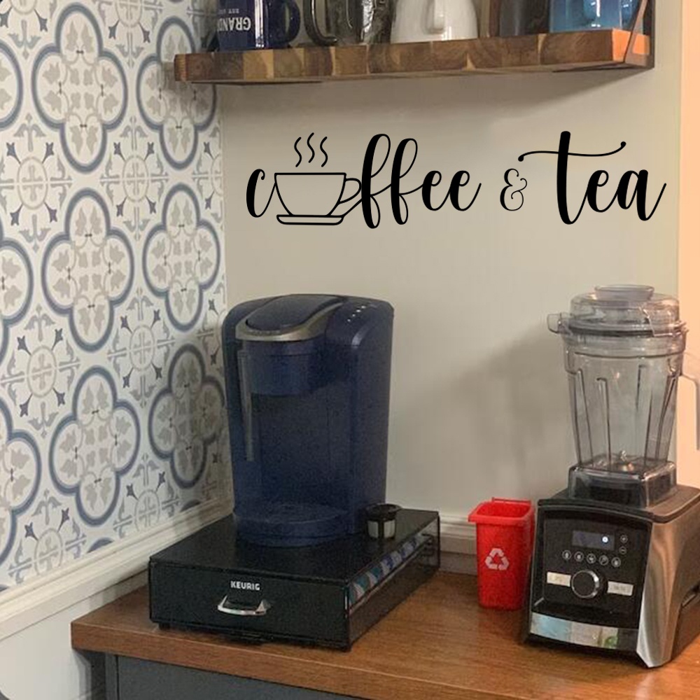 Coffee Tea Love - コーヒー & ティーカップの壁のステッカー,窓のステッカー,ファームハウス,キッチン,お祭りの装飾,リビングルームのビニール