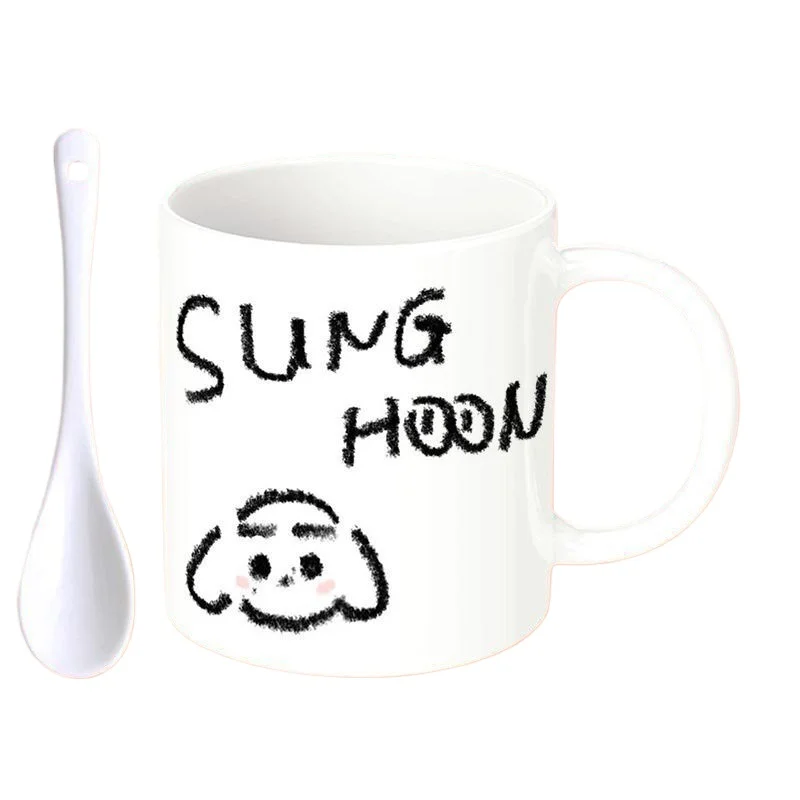 Coffee Tea Love - ENHYPENED ラブリーカートゥーン柄 セラミックマグカップ スタイリッシュなカップル用コーヒー＆ティーカップ オフィスや家庭用の実用的なドリンクウェア