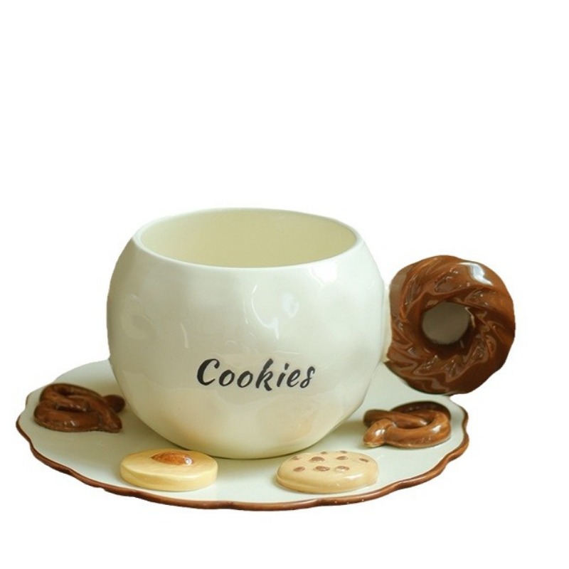 クッキーをテーマにしたセラミックコーヒーマグとソーサーセット - Coffee Tea Love のレビューと価格
