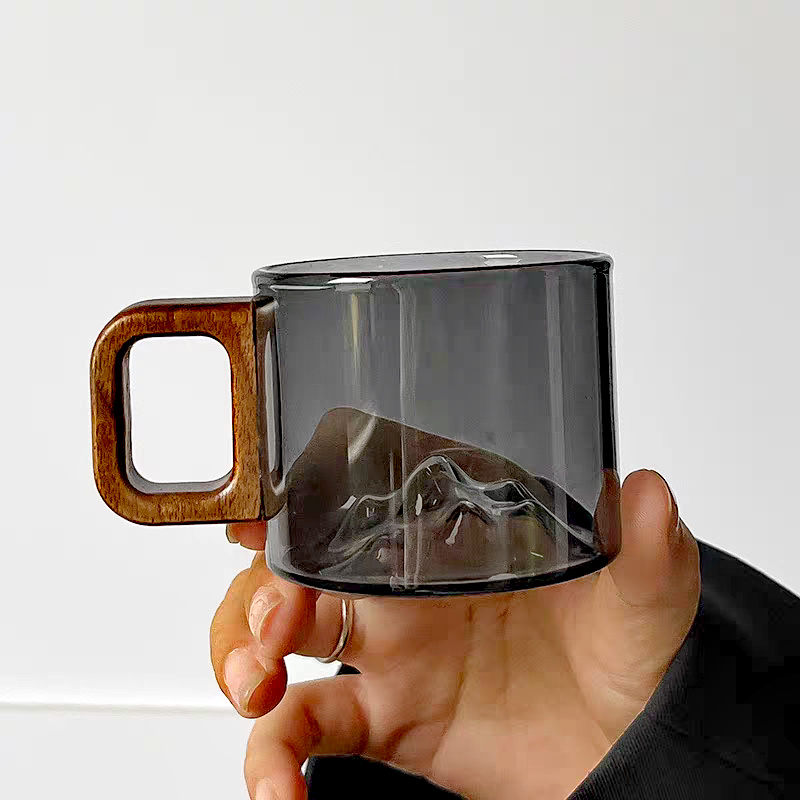 小さな容量のクルミの木製ハンドルガラスコーヒーマグ、北欧のコ - Coffee Tea Flask のレビューと価格