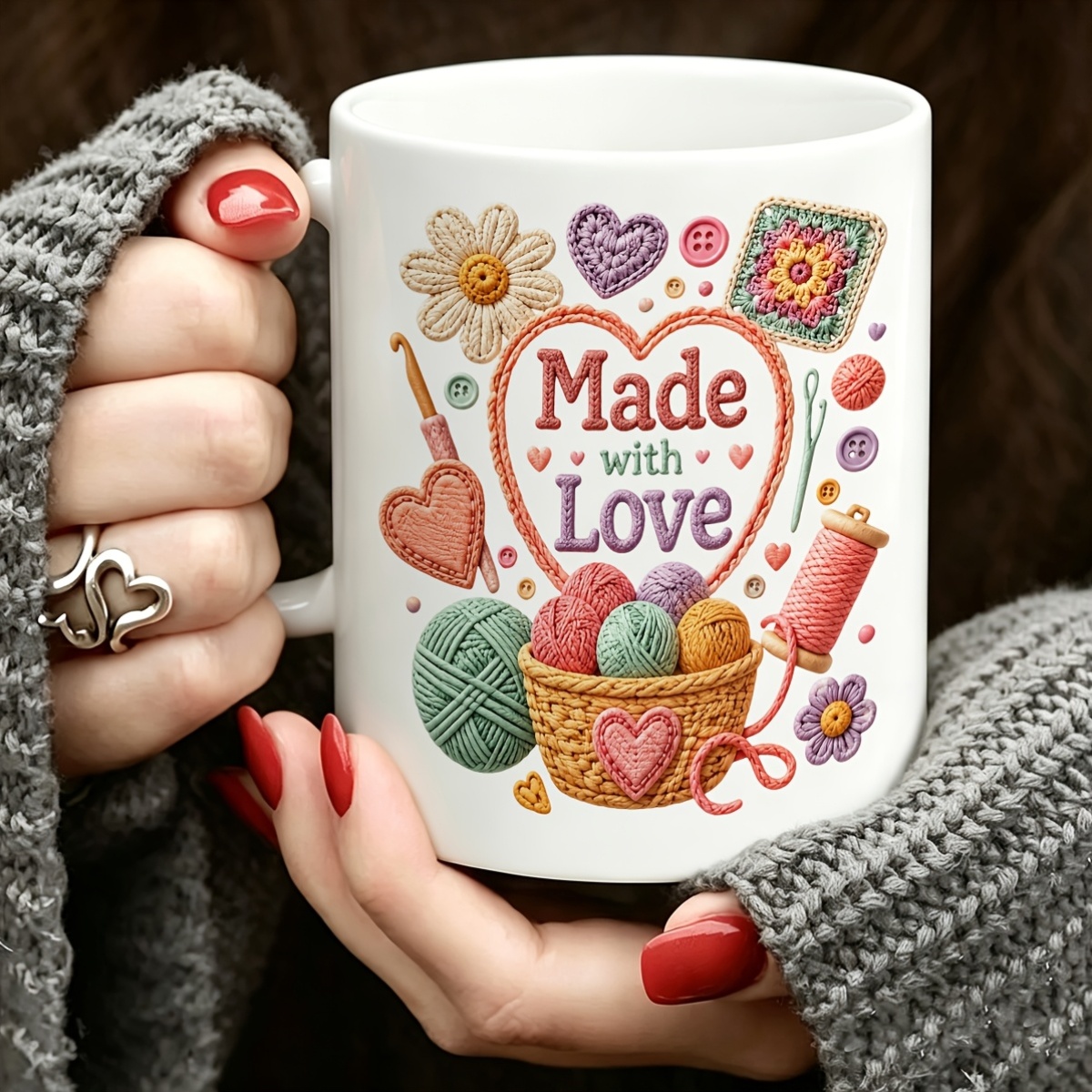 手作り11オンスセラミックマグカップ、精巧な手編みウールボー - Coffee Tea Love のレビューと価格
