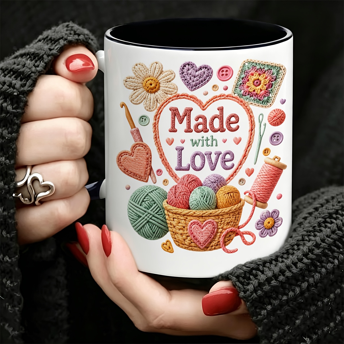 手作り11オンスセラミックマグカップ、精巧な手編みウールボー - Coffee Tea Love のレビューと価格