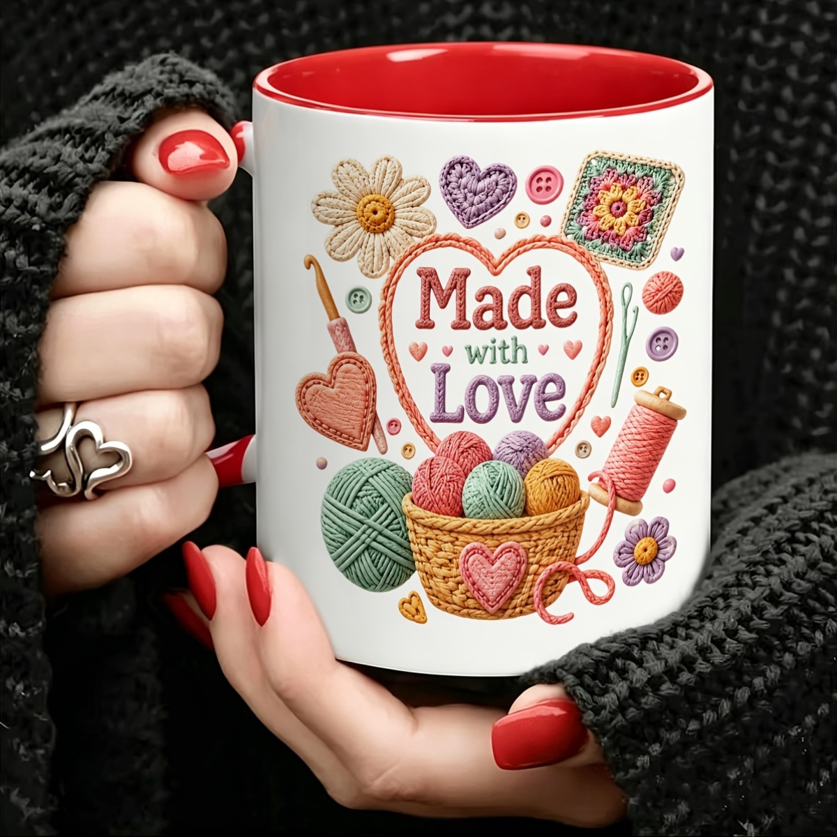 手作り11オンスセラミックマグカップ、精巧な手編みウールボー - Coffee Tea Love のレビューと価格