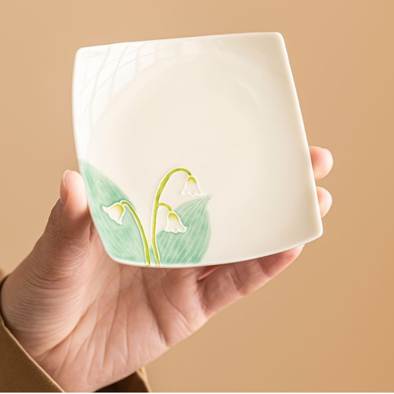 手描きのスズラン柄セラミックコースター、正方形耐熱マット、お - Valley Tea And Coffee のレビューと価格