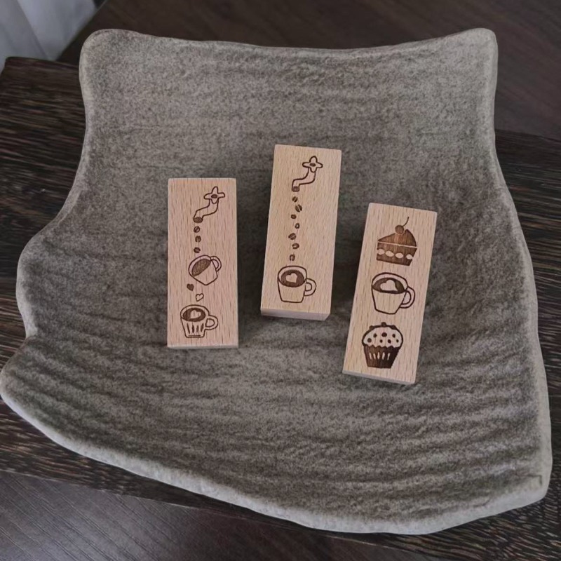 ヴィンテージ素敵なコーヒーミルキーティー木製ゴムスタンプ D - Coffee Tea Photos のレビューと価格