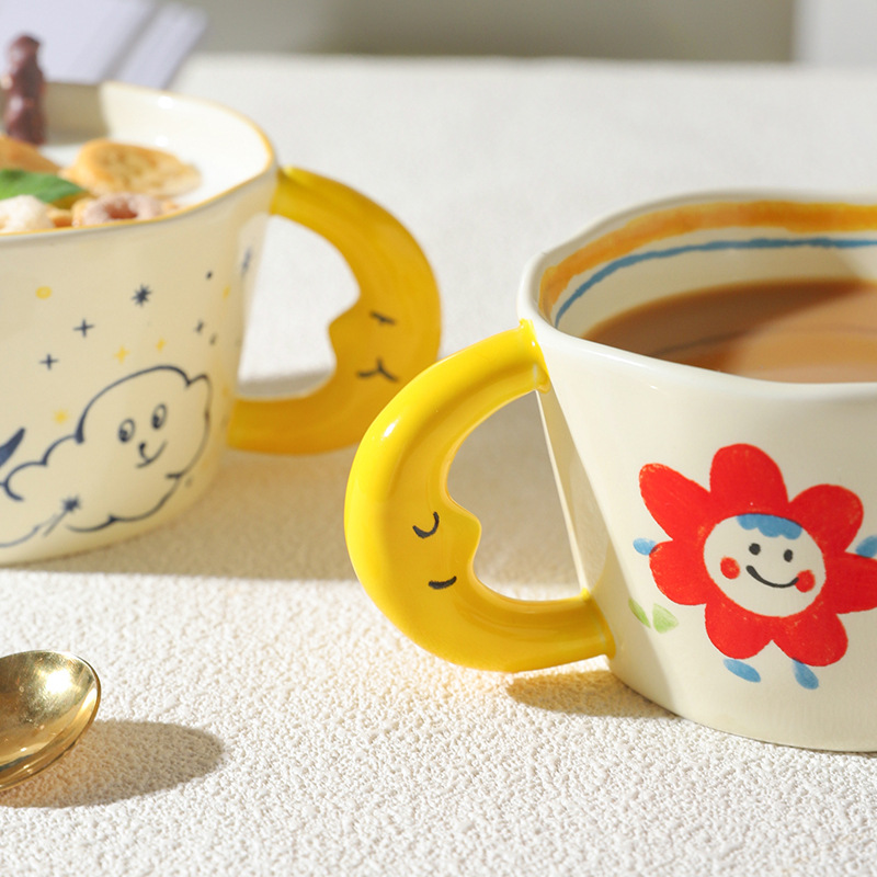セラミックマグ 素敵な手描き ムーンハンドル付き クリエイテ - Coffee Tea Love のレビューと価格