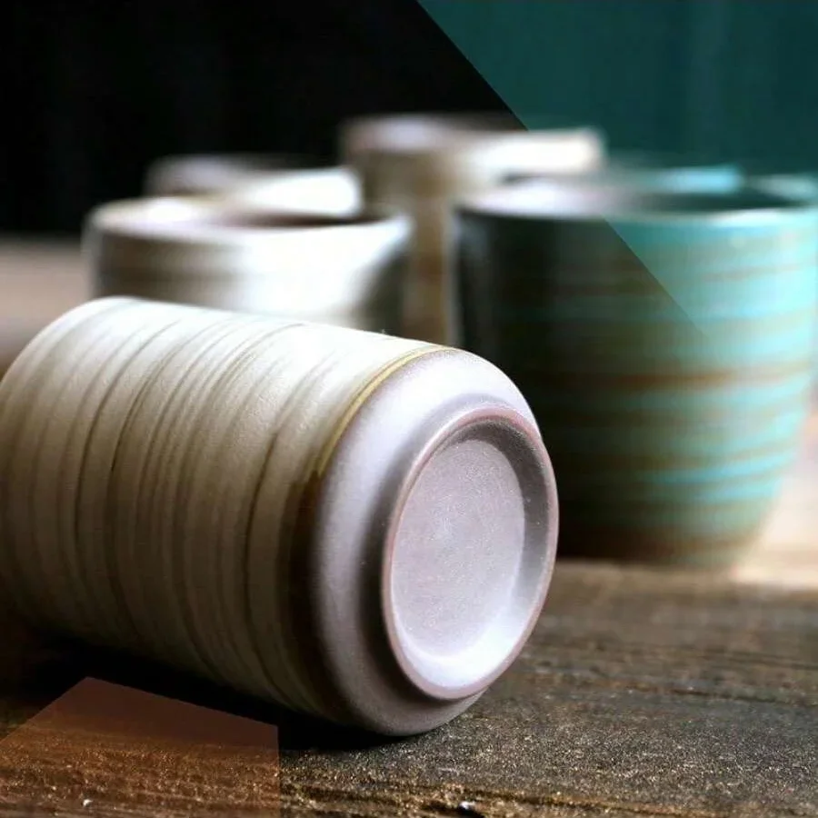 手描きのクラックル釉ストーンウェアマグ、ヴィンテージアジアン - Coffee Tea Flask のレビューと価格