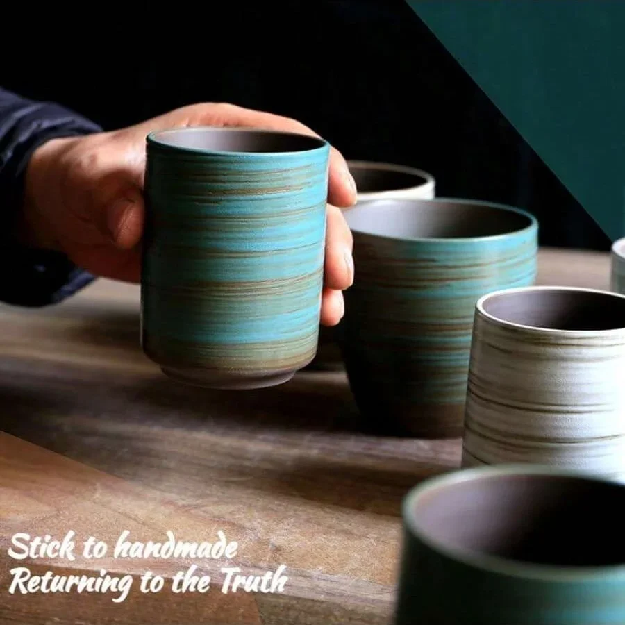 手描きのクラックル釉ストーンウェアマグ、ヴィンテージアジアン - Coffee Tea Flask のレビューと価格