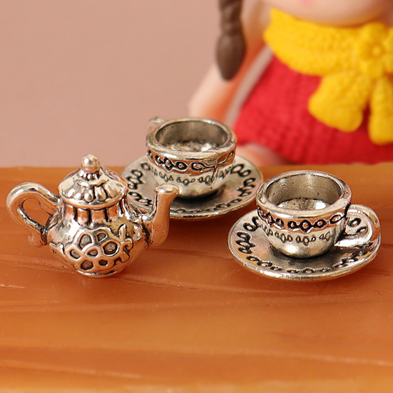 ドールハウス用ミニメタルティーカップとティーポットセット、ミ - Coffee Tea House のレビューと価格