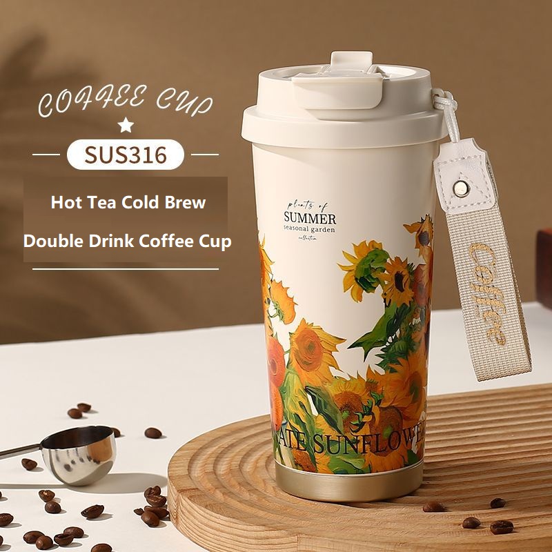 5D 印刷フラワーステンレス鋼魔法瓶マグポータブルデュアルド - Coffee Tea Weight Loss のレビューと価格