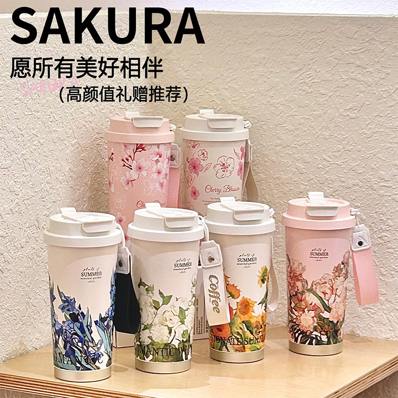 5D 印刷フラワーステンレス鋼魔法瓶マグポータブルデュアルド - Coffee Tea Weight Loss のレビューと価格
